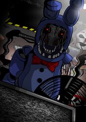  2018 absurd_res animatronic bow_(feature) bow_tie digital_media_(artwork) five_nights_at_freddy&#039;s five_nights_at_freddy&#039;s_2 glowing glowing_eyes hi_res lagomorph leporid machine mammal rabbit robot scottgames shu_20625 simple_background solo withered_bonnie_(fnaf) 