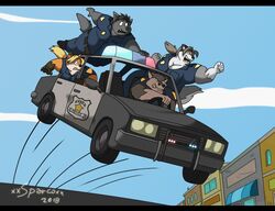  2018 anthro armerus_cainen artist_name belt big_breasts black_bars breasts building canid canine canis car clothed clothing cloud digital_media_(artwork) female fox group inside_car letterbox male mammal michelle_(xxsparcoxx) open_mouth overweight overweight_anthro overweight_female overweight_male police police_badge police_car police_officer police_uniform police_vehicle road sky sophia_(xxsparcoxx) teeth uniform vehicle wildert_(xxsparcoxx) wolf xxsparcoxx 