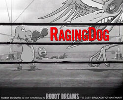  academy_awards anthro avian award bird boxing_gloves canid canine canis clothing crossover dog_(robot_dreams) domestic_dog english_text fighting_ring ghibli handwear heron machine male mammal oscar_statuette paul_rivoche pelecaniform raging_bull robot robot_(robot_dreams) robot_dreams text the_boy_and_the_heron 