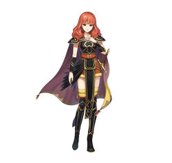  absurdres alternate_costume armor armored_boots black_armor boots breastplate cape celica_(fire_emblem) celica_(warrior_princess)_(fire_emblem) celica_(warrior_princess)_(resplendent)_(fire_emblem) closed_mouth commentary_request dress feather_trim female fingernails fire_emblem fire_emblem_echoes:_shadows_of_valentia fire_emblem_heroes full_body fur_trim gold_trim hand_on_own_chest hand_up highres kiyu_(zuyu) light_smile lips long_hair looking_at_viewer official_art pelvic_curtain red_eyes red_hair sheath sheathed shiny_skin short_dress shoulder_armor sleeveless standing sword thighhighs vambraces weapon white_background 