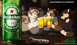  2019 alcohol anthro arm_tattoo artist_name beard beer beer_glass beverage big_breasts bottle_opener breasts brown_hair canid canine canis closed_eyes english_text facial_hair female fox fur group hair heart_tattoo heineken male mammal michelle_(xxsparcoxx) multicolored_body multicolored_fur open_mouth overweight overweight_anthro overweight_female sophia_(xxsparcoxx) tattoo text trio two_tone_body two_tone_fur wildert_(xxsparcoxx) wolf xxsparcoxx 