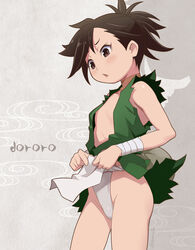  androgynous brown_eyes brown_hair character_name commentary copyright_name dororo_(character) dororo_(tezuka) female flat_chest fundoshi japanese_clothes maruto! ponytail reverse_trap solo 