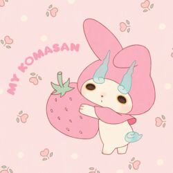  bad_id bad_twitter_id character_name commentary_request cosplay food fruit kanacho komasan my_melody my_melody_(cosplay) no_humans onegai_my_melody pink_background sanrio simple_background strawberry youkai_(youkai_watch) youkai_watch 