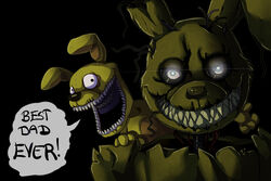  animatronic anthro digital_media_(artwork) duo exposed_endoskeleton fiszi five_nights_at_freddy&#039;s five_nights_at_freddy&#039;s_3 five_nights_at_freddy&#039;s_4 floppy_ears glowing glowing_eyes green_eyes grin hi_res lagomorph leporid machine male mammal open_mouth plushie plushtrap_(fnaf) rabbit robot scottgames smile snout spirit springtrap_(fnaf) teeth wire 