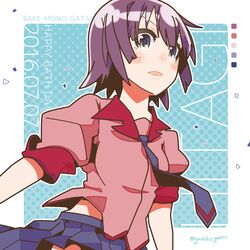  bad_id bad_pixiv_id blue_eyes female monogatari_(series) naoetsu_high_school_uniform necktie purple_hair school_uniform senjougahara_hitagi short_hair solo yadokugaeru 