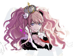  bad_id bad_pixiv_id big_hair blue_eyes breasts cleavage crown danganronpa:_trigger_happy_havoc danganronpa_(series) enoshima_junko female hair_ornament long_hair medium_breasts meer_rowe photoshop_(medium) pink_hair solo spoilers twintails wavy_hair 