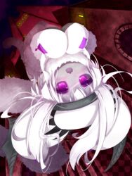  black_sclera colored_sclera colored_skin commentary_request dragon_girl female long_hair nightmare_cat pixiv_fantasia pixiv_fantasia_fallen_kings purple_eyes purple_skin solo tail white_hair wings 