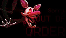  5_fingers ambiguous_gender animatronic exposed_endoskeleton eyelashes fingers fiszi five_nights_at_freddy&#039;s five_nights_at_freddy&#039;s_2 glowing glowing_eyes hi_res lipstick machine makeup mangle_(fnaf) open_mouth robot scottgames sharp_teeth simple_background solo teeth white_body wire yellow_eyes 