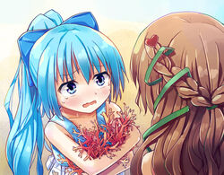  2girls 3678177 :o age_difference bare_shoulders beach bikini blue_eyes blue_hair blush bow braid brown_hair clothing_cutout commentary_request coral crossed_arms eye_contact flower_knight_girl french_braid hair_ornament hair_ribbon hairbow heart heart_cutout heart_hair_ornament high_ponytail holding lolicon long_hair looking_at_another multiple_girls nazuna_(flower_knight_girl) nerine_(flower_knight_girl) ocean outdoors ponytail raised_eyebrows ribbon solo_focus swimsuit tankini tears upper_body water wavy_mouth wide-eyed 