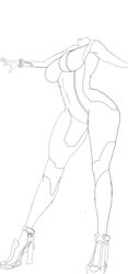  1girls body bodysuit curves frame headless high_heels highres metroid monochrome nintendo no_face out_of_frame samus_aran sgx skin_tight thick_legs thick_thighs unfinished 