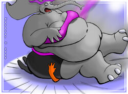  2005 anthro ass belly big_belly big_breasts big_butt bottomwear breasts butt_crush clothed clothing digital_media_(artwork) domestic_cat duo elephant elephantid falling_back felid feline felis female grey_body hair huge_belly huge_breasts huge_butt huge_thighs hyper_ears jumba_(kazecat)_(original_design) kazecat kazecat_(character) larger_female male mammal navel obese obese_anthro obese_female overweight overweight_anthro overweight_female proboscidean proboscis_(anatomy) purple_hair simple_background size_difference smaller_male smothering solo_focus thick_thighs topwear trunk_(anatomy) wide_hips 