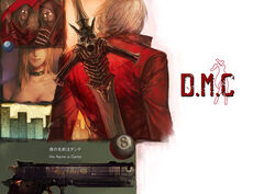  blonde_hair breasts choker cleavage closed_mouth coat commentary dante_(devil_may_cry) devil_may_cry_(series) devil_may_cry_1 ebony_&amp;_ivory et.m female gun handgun jacket long_hair photoshop_(medium) rebellion_(sword) silver_hair smile sword trish_(devil_may_cry) weapon white_hair 