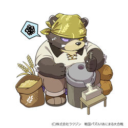  1:1 2023 anthro bear black_nose bottomwear clothing facial_hair humanoid_hands japanese_text kemono kinoshita-jiroh male mammal moustache ooe_senbee pants sengoku_puzzle shirt sitting slightly_chubby solo text topwear 