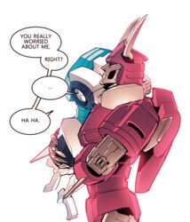  2boys bad_id bad_pixiv_id claws commentary_request cyclonus ddaroll english_text height_difference horns male_focus mecha multiple_boys no_humans robot tailgate_(transformers) text_focus the_transformers_(idw) transformers yaoi 