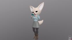  16:9 3d_(artwork) 3d_animation aggretsuko animated anthro black_eyes bottomwear canid canine cellphone chromakoros clothing dickbutt digital_media_(artwork) electronics fennec_fox fenneko fox fur loop mammal meme pencil_skirt phone sanrio short_playtime skirt solo true_fox turntable_(animation) widescreen yellow_body yellow_fur 