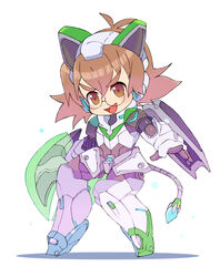  animal_ears black_gloves brown_eyes brown_hair cable cable_tail chibi commentary_request fake_animal_ears fake_tail female flipped_hair full_body glasses gloves lion_ears mecha_musume mechanical_tail midori-jishi miyata_(lhr) open_mouth pidge_gunderson round_eyewear smile solo tail voltron:_legendary_defender voltron_(series) 