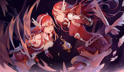  2girls armor ass belt bird boots breasts caeldori_(fire_emblem) closed_mouth commentary_request cordelia_(fire_emblem) cottan dove dress facing_another fire_emblem fire_emblem_awakening fire_emblem_fates gauntlets gem gloves hair_between_eyes hairband hand_up head_wings jewelry legs long_hair looking_at_another md5_mismatch medium_breasts multiple_girls open_mouth red_dress red_eyes red_hair shoulder_armor skirt sleeveless sleeveless_dress smile thigh_boots thighhighs thighs wings 