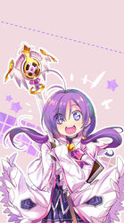  +++ aisha_landar antenna_hair book coat commentary_request dotted_line elemental_master_(elsword) elsword excited eyes_visible_through_hair female gloves gold_trim hair_over_one_eye hood hooded_coat kaltoma light_blush long_sleeves low_twintails open_mouth outline purple_background purple_eyes purple_hair purple_theme round_teeth skirt sleeves_past_wrists smile solo staff star_(symbol) tareme teeth turtleneck twintails very_long_sleeves white_outline wide_sleeves 