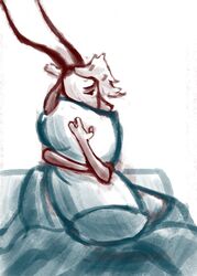  2017 antelope anthro bed biped bluedouble bovid closed_eyes disney female furniture gazelle gazelle_(zootopia) grant&#039;s_gazelle hi_res horn hug hugging_object hugging_pillow mammal nanger pillow restricted_palette sad simple_background sitting solo true_antelope white_background zootopia 