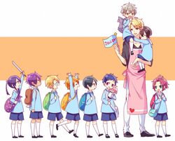  6+boys aged_down akehoshi_subaru apron backpack bag carrying character_doll commentary_request ensemble_stars! fushimi_yuzuru hidaka_hokuto himemiya_tori isara_mao kanzaki_souma kina_(446964) lolicon male_focus multiple_boys narukami_arashi ogami_koga otogari_adonis shoulder_carry sidelocks sleeping toy_sword translated trickstar_(ensemble_stars!) yuuki_makoto_(ensemble_stars!) 