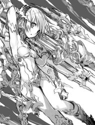  arm_up armpits bad_id bad_pixiv_id breasts en@rain female greyscale monochrome navel small_breasts solo 