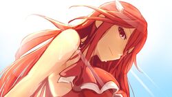  bikini commentary_request cordelia_(fire_emblem) cordelia_(summer)_(fire_emblem) female fire_emblem fire_emblem_awakening fire_emblem_heroes hair_ornament highres long_hair looking_at_viewer looking_down nakabayashi_zun red_bikini red_eyes red_hair smile smirk solo summer sunlight swimsuit 