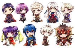  3girls 6+boys armor bad_id bad_twitter_id bangle blonde_hair blue_eyes blue_hair blue_scarf blush bracelet brown_eyes brown_hair cape chibi dragon_girl dragon_wings dress fire_emblem fire_emblem:_genealogy_of_the_holy_war fire_emblem:_radiant_dawn fire_emblem:_the_binding_blade fire_emblem:_the_blazing_blade fire_emblem:_the_sacred_stones fire_emblem_awakening fire_emblem_echoes:_shadows_of_valentia fire_emblem_fates fire_emblem_heroes gloves hair_ribbon half_updo headband hector_(fire_emblem) jewelry katarina_(fire_emblem) klein_(fire_emblem) kliff_(fire_emblem) long_hair male_focus micaiah_(fire_emblem) multi-tied_hair multiple_boys multiple_girls myrrh_(fire_emblem) open_mouth owain_(fire_emblem) ponytail purple_hair red_eyes ribbon ryoma_(fire_emblem) scarf seliph_(fire_emblem) short_hair side_slit simple_background sleeveless sleeveless_dress smile twintails wani_(fadgrith) white_hair wings 