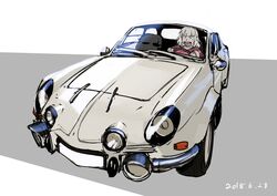  :o alpine_(carmaker) alpine_a110 bad_id bad_twitter_id car commentary driving female highres motor_vehicle naji_yanagida open_mouth original race_vehicle racecar red_shirt renault shirt short_hair simple_background solo sports_car vehicle_focus white_hair wide-eyed 