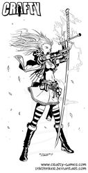  armor asian_sword belt bone boots bottomwear bracers breasts clothed clothing crafty_games elf fantasy_craft female footwear great_sword hair hi_res humanoid humanoid_pointy_ears inkthinker legwear long_hair magic magic_user mammal melee_weapon midriff monochrome navel not_furry odachi open_mouth pattern_clothing pattern_footwear pattern_legwear pattern_socks pouch_(disambiguation) simple_background skirt skull socks solo spell standing striped_clothing striped_footwear striped_legwear striped_socks stripes sword teeth text thigh_highs url vial wand weapon 