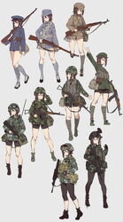  adapted_uniform ak-47 assault_rifle bike_shorts bolt_action brown_hair bullpup camouflage china chinese_commentary commentary_request evolution fangdan_runiu goggles goggles_on_headwear gun hat helmet highres holding holding_gun holding_weapon jiefang_shoes kalashnikov_rifle leggings mao_cap mauser_98 military military_hat military_uniform original pantyhose people&#039;s_liberation_army people&#039;s_liberation_army_ground_force puttee qbz-95 rifle second_sino-japanese_war short_shorts shorts simple_background sino-vietnamese_war sks soldier tactical_clothes type_56_assault_rifle type_81_assault_rifle uniform weapon world_war_ii 