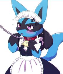  collar creatures_(company) female furry game_freak gen_4_pokemon kemoribon lucario maid nintendo open_mouth pokemon red_eyes solo 