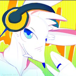  1:1 2019 ambiguous_gender black_headphones blush clothed clothing digital_media_(artwork) electronics fur graffiti hare headgear headphones hi_res lagomorph leporid mammal multicolored_headphones music neon orange_headphones portrait rabbit simple_background smile solo tigertooth yellow_headphones 