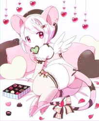  chocolate female furry kemoribon mouse red_eyes ribbon short_hair solo tail tail_ribbon white_hair 