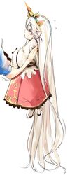  1boy absurdly_long_hair armpit_carry bad_id bad_twitter_id dress female glasses gran_(granblue_fantasy) granblue_fantasy harvin highres inactive_account lifting_person long_hair pedocchi pointy_ears size_difference sweatdrop very_long_hair white_hair wide_sleeves zahlhamelina 