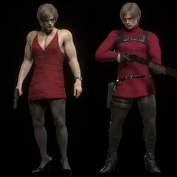  1boy 1human 1male 3d 3d_(artwork) 3d_model ada_wong_(cosplay) blonde_hair capcom costume_switch crossdressing leon_scott_kennedy male male_only muscular muscular_male resident_evil resident_evil_2 resident_evil_2_remake resident_evil_4 resident_evil_4_remake solo 