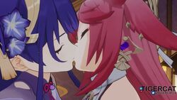  1girls 2girls 3d animated background blender breasts female female_focus female_only fox_ears fox_girl genshin_impact kissing kitsune long_hair love milf no_sound pink_hair purple_eyes purple_hair raiden_shogun tagme tigercat video wholesome woman yae_miko yuri 