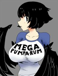  1girls big_breast black_eyes black_hair blush cibastion crow dark_souls dark_souls_3 dizzyspells female fromsoftware funny humor mega_milk mouth_open pickle_pee pumparum tagme wings 