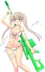  anti-materiel_rifle arm_up bad_id bad_pixiv_id bare_shoulders barrett_m82 bikini blonde_hair blue_eyes blush bracelet breasts breasts_apart collarbone commentary_request female gun halterneck hase_yu jewelry little_armory long_hair looking_at_viewer medium_breasts navel rifle side-tie_bikini_bottom simple_background smile sniper_rifle solo string_bikini striped_bikini striped_clothes swimsuit teruyasu_maria thigh_gap thigh_strap twintails water water_gun weapon white_background 