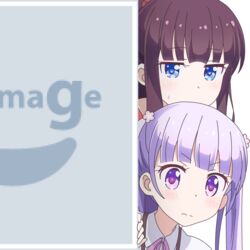  2girls blue_eyes blush brown_hair commentary_request long_hair mugen_ouka multiple_girls new_game! no_image peeking_out pixiv purple_eyes purple_hair suzukaze_aoba takimoto_hifumi twintails 