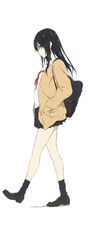  black_hair brown_cardigan cardigan concept_art female full_body koe_no_katachi long_hair nishiya_futoshi official_art open_cardigan open_clothes profile simple_background skirt solo source_request ueno_naoka walking white_background 