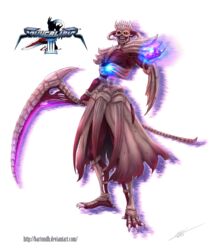  abyss_(soul_calibur) alpha_channel bartondh bone cloak clothing glowing glowing_eyes hi_res melee_weapon monster polearm purple_body purple_skin scythe skeleton solo soul_calibur text url weapon 