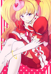  asahina_mirai ayatori_(sensei_heroism) blonde_hair bracelet choker commentary_request cure_miracle cure_miracle_(ruby_style) elbow_gloves female gloves hat heart jewelry long_hair magical_girl mahou_girls_precure! mini_hat mini_witch_hat precure purple_eyes solo thighhighs twintails white_gloves white_thighhighs witch_hat 