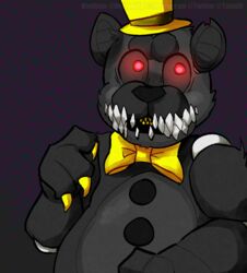  2018 animatronic bear bow_(feature) bow_tie digital_media_(artwork) five_nights_at_freddy&#039;s five_nights_at_freddy&#039;s_4 glowing glowing_eyes kinjiwhatisthis machine mammal nightmare_(fnaf) robot scottgames solo 