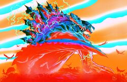  bill_couture electricity energy epic forest giant_monster glowing godzilla godzilla:_monster_planet godzilla_(series) godzilla_earth godzilla_filius kaijuu lightning monster nature no_humans polygon_pictures servum toho_(film_company) tree wings 