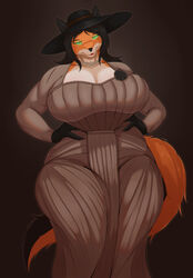  alcina_dimitrescu anthro big_breasts bow_experiment_(resident_evil) breasts cadou_host_(resident_evil) canid canine capcom choker cleavage clothed clothing dress female fox green_eyes hand_on_hip harnny hat headgear headwear hi_res jewelry lace_choker lace_collar lina_reinard mammal mature_anthro mature_female necklace red_fox resident_evil solo sun_hat sundress thick_thighs true_fox vampire wide_brim_hat 