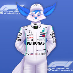  1:1 absurd_res aero_(aero-foxy) anthro arctic_fox canid canine clothed clothing damian5320 formula_1 fox hi_res male mammal mercedes-benz monster_energy puma_(company) racing solo true_fox 