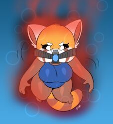  2020 aggretsuko ailurid angry anthro breasts clothed clothing digital_media_(artwork) female hi_res joaoppereiraus looking_at_viewer mammal mask red_panda retsuko sanrio scuba signature simple_background solo swimwear underwater water 