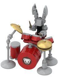  2023 3:4 3d_(artwork) anthro black_clothing black_shirt black_tank_top black_topwear bottomwear clothed clothing digital_media_(artwork) drum drum_set drumming_stick empresshyphen fully_clothed fur grey_body grey_fur hi_res lagomorph lego leporid long_ears male mammal musical_instrument percussion_instrument percussion_mallet purple_bottomwear purple_clothing rabbit riley_(scratch21) scratch21 shirt simple_background solo tank_top topwear white_background 