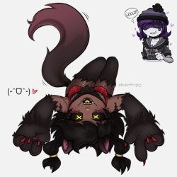  1:1 animal_hands blush canid canine clothing colored_nails cyn_(murder_drones) female fishnet_clothing glitch_productions gloves handwear hi_res legwear lying mammal murder_drones nails on_back paw_gloves prepare4surgery red_nails sharp_teeth stockings tail teasing teasing_viewer teeth thigh_highs uzi_(murder_drones) 