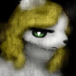  1:1 bel_aegel_(hasukii) blonde_hair canid canine clothing female fur green_eyes hair hasukii looking_at_viewer mammal pupils simple_background solo unusual_pupils white_body white_fur 